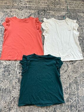 Set of 3 Flutter Sleeve Womens Tops - Coral, White, Teal